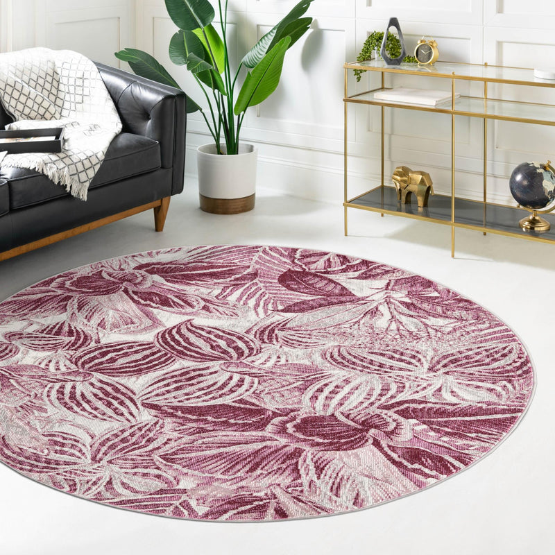 Meadow Breeze Collection Area Rug - Bluebell Round Fuchsia lifestyle 130