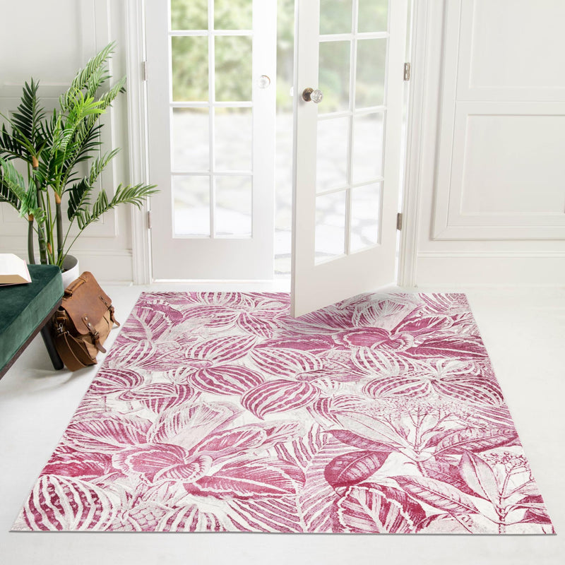 Meadow Breeze Collection Area Rug - Bluebell Square Fuchsia lifestyle 120