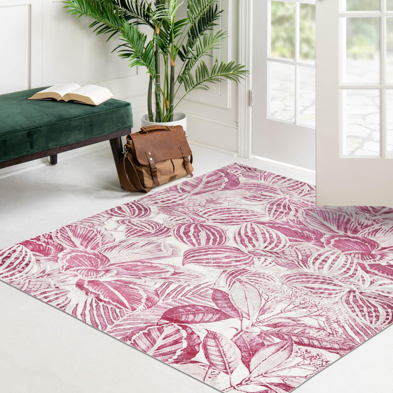 Meadow Breeze Collection Area Rug - Bluebell Square Fuchsia lifestyle 131