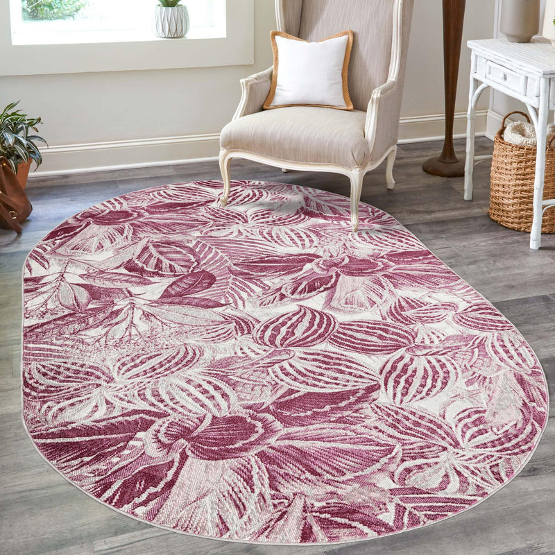 Meadow Breeze Collection Area Rug - Bluebell Oval Fuchsia lifestyle 121