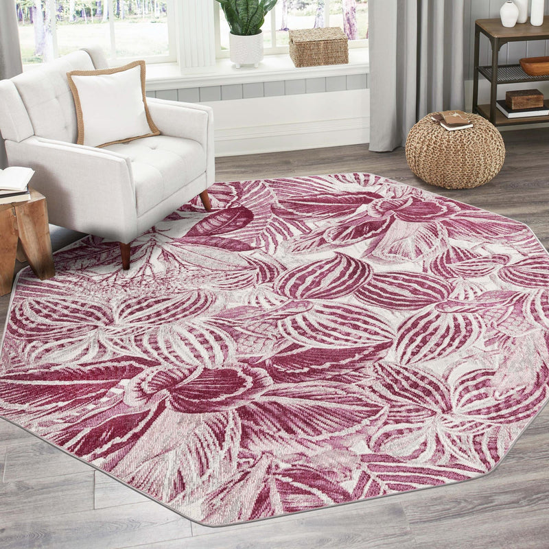 Meadow Breeze Collection Area Rug - Bluebell Octagon Fuchsia lifestyle 122