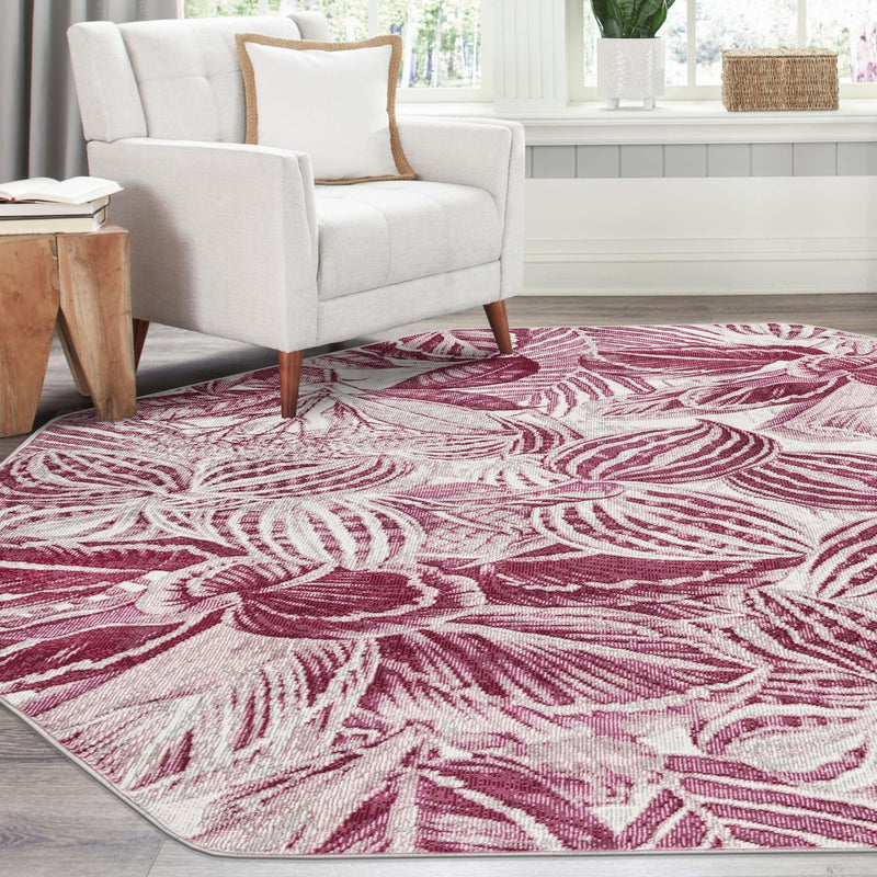 Meadow Breeze Collection Area Rug - Bluebell Octagon Fuchsia lifestyle 133