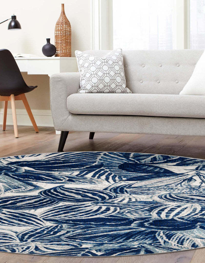 Meadow Breeze Collection Area Rug - Bluebell Round Navy Blue lifestyle 78