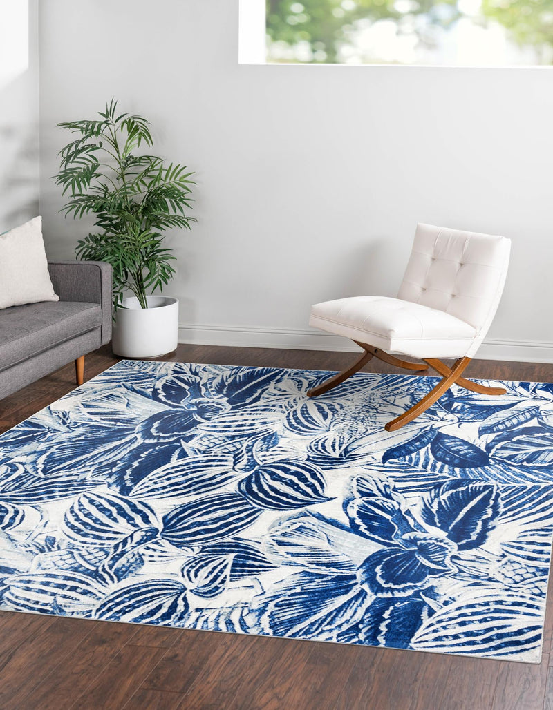 Meadow Breeze Collection Area Rug - Bluebell Square Navy Blue lifestyle 59