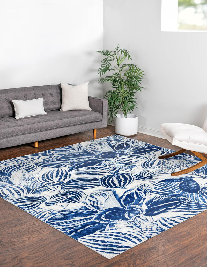 Meadow Breeze Collection Area Rug - Bluebell Square Navy Blue lifestyle 79