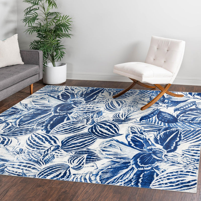 Meadow Breeze Collection Area Rug - Bluebell Square Navy Blue lifestyle 115