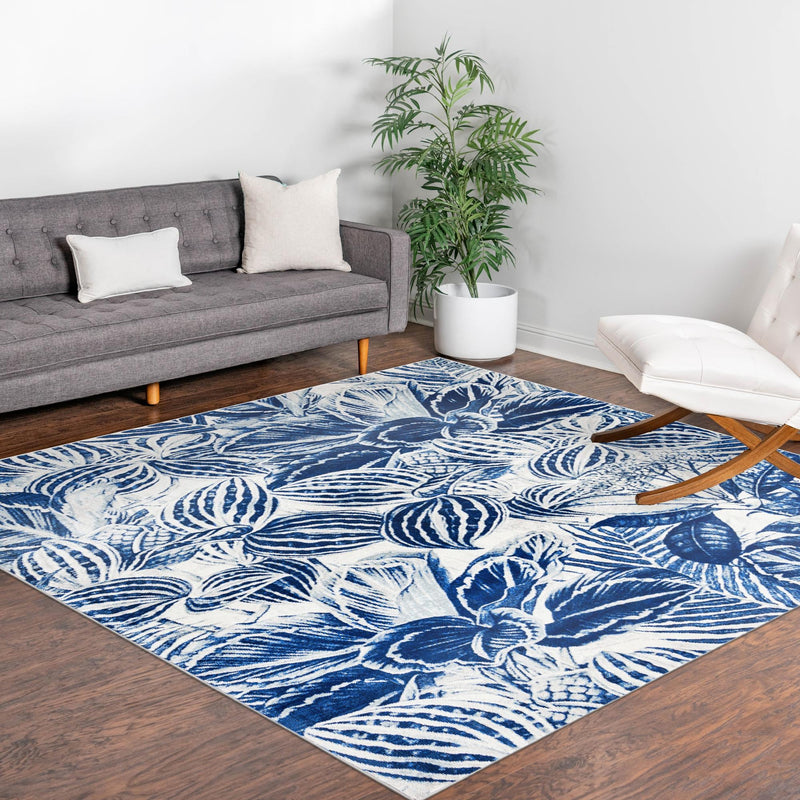 Meadow Breeze Collection Area Rug - Bluebell Square Navy Blue lifestyle 135