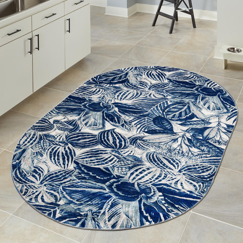 Meadow Breeze Collection Area Rug - Bluebell Oval Navy Blue lifestyle 124