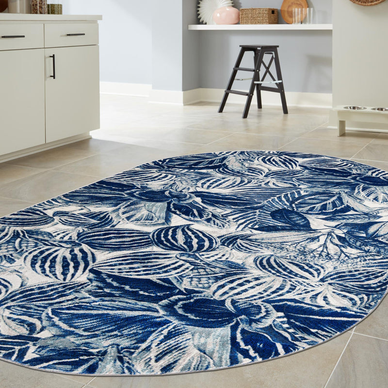 Meadow Breeze Collection Area Rug - Bluebell Oval Navy Blue lifestyle 135
