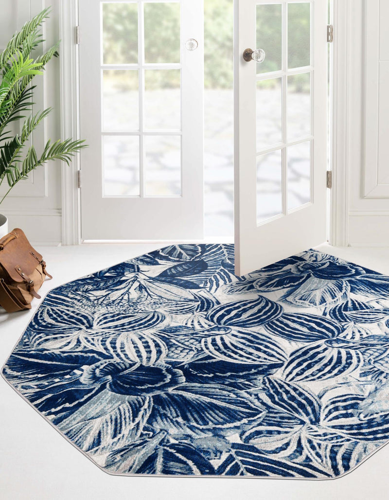 Meadow Breeze Collection Area Rug - Bluebell Octagon Navy Blue lifestyle 60