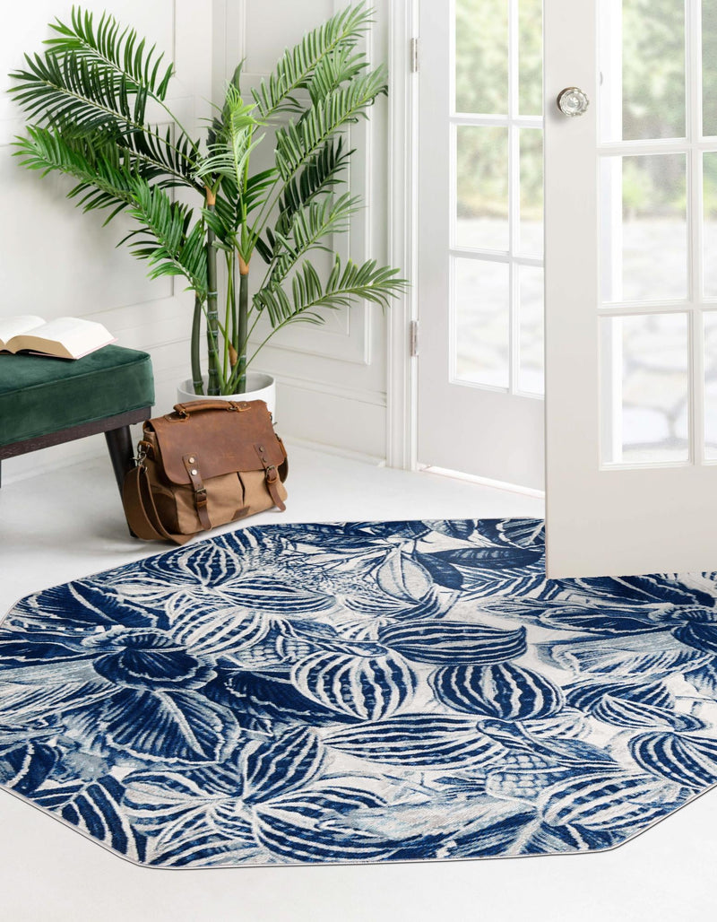 Meadow Breeze Collection Area Rug - Bluebell Octagon Navy Blue lifestyle 80