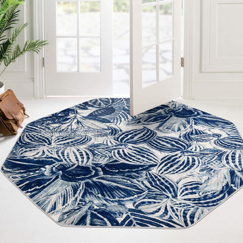 Meadow Breeze Collection Area Rug - Bluebell Octagon Navy Blue lifestyle 116