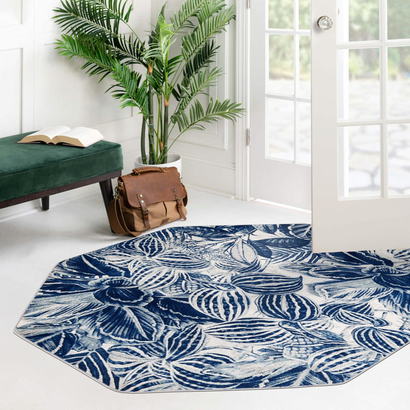 Meadow Breeze Collection Area Rug - Bluebell Octagon Navy Blue lifestyle 136