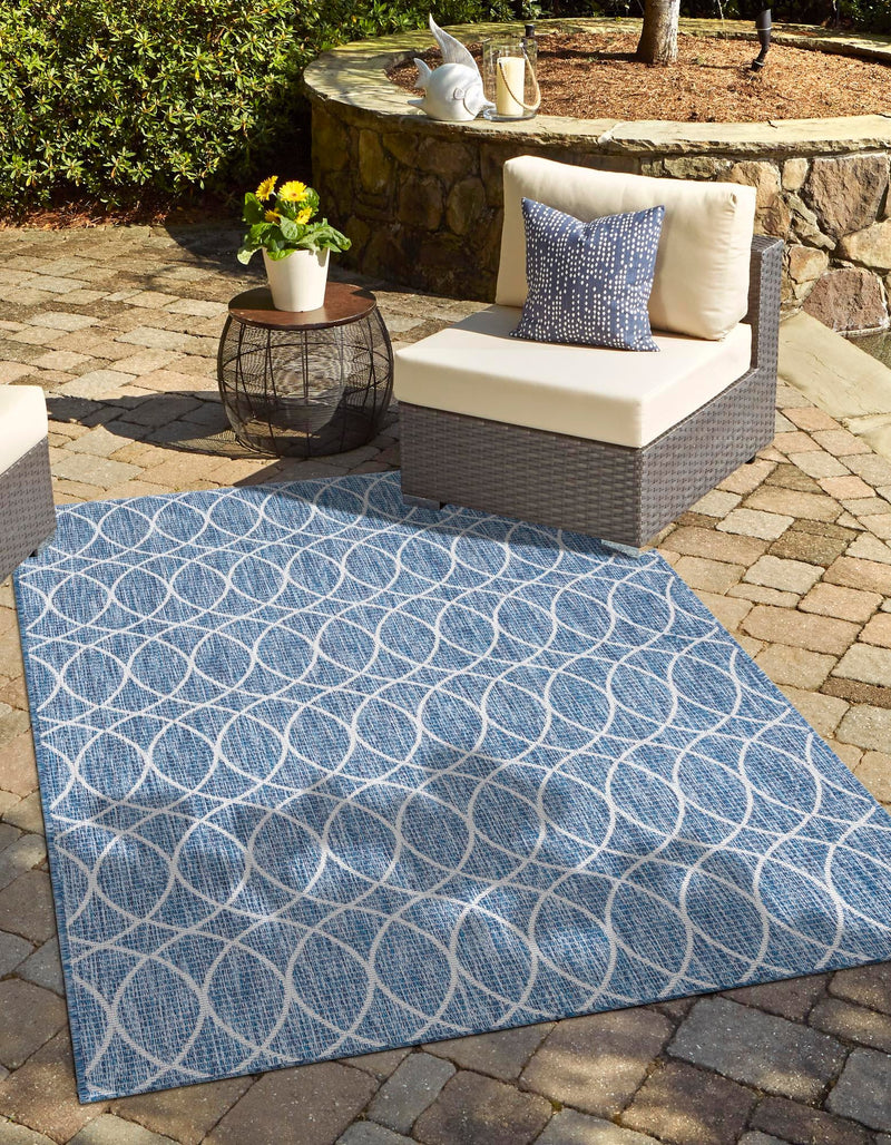 Garden Lattice Oasis Collection Area Rug - Pavilion (Blue) Rectangle Blue lifestyle 0
