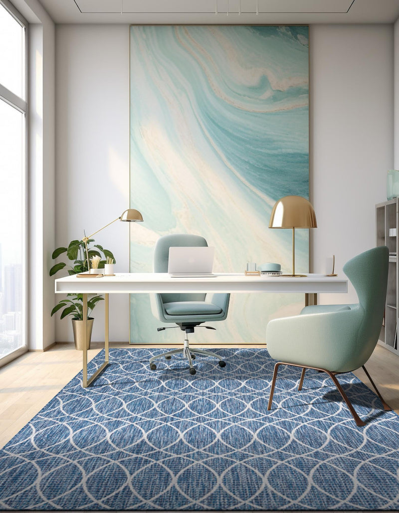 Garden Lattice Oasis Collection Area Rug - Pavilion (Blue) Rectangle Blue lifestyle 2