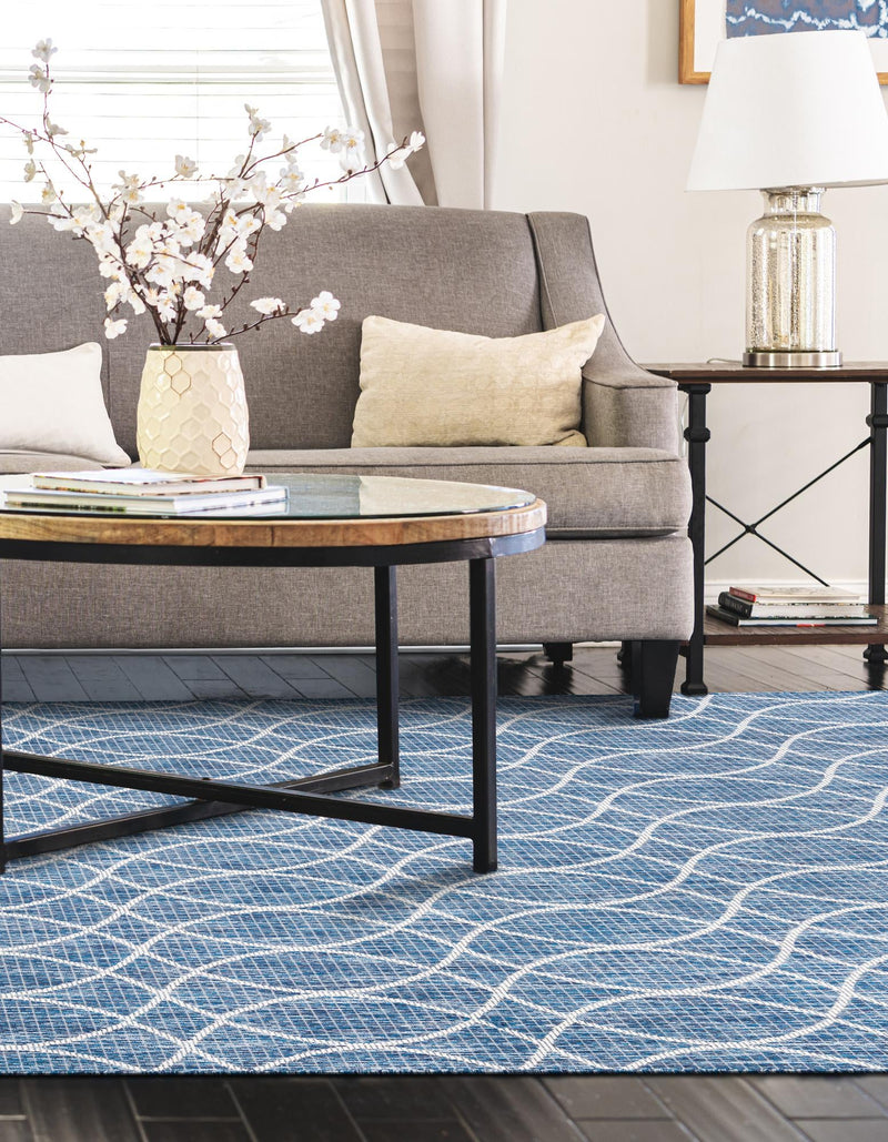 Garden Lattice Oasis Collection Area Rug - Pavilion (Blue) Rectangle Blue lifestyle 5