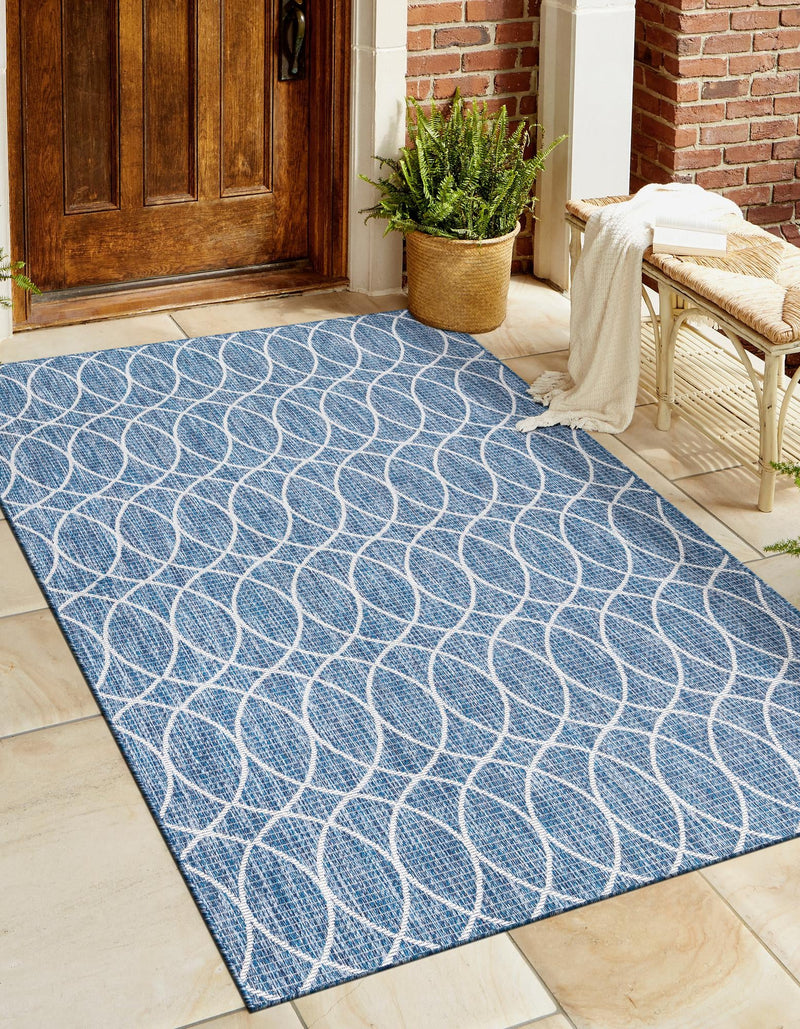 Garden Lattice Oasis Collection Area Rug - Pavilion (Blue) Rectangle Blue lifestyle 6