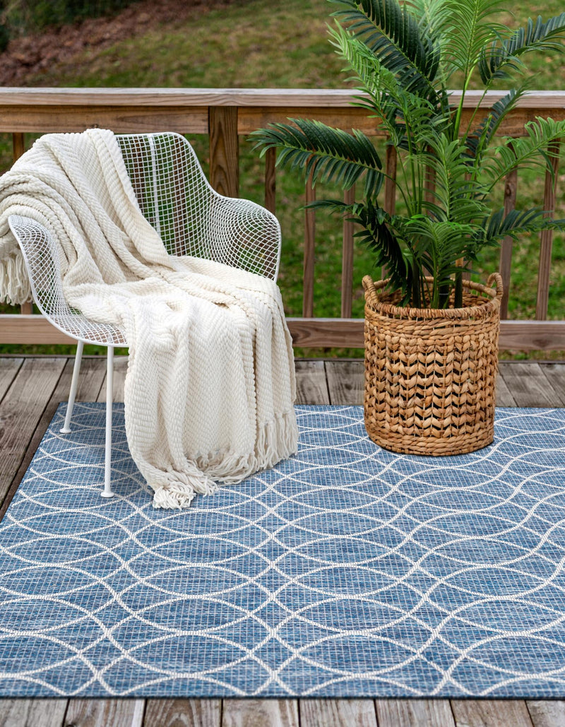 Garden Lattice Oasis Collection Area Rug - Pavilion (Blue) Rectangle Blue lifestyle 8