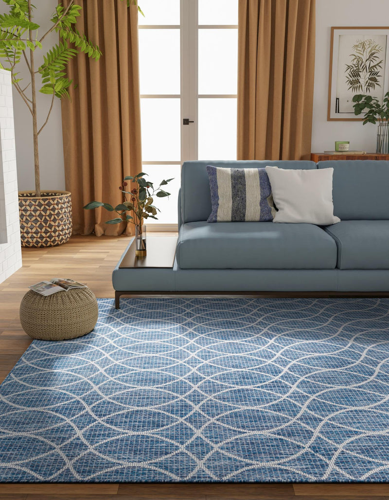 Garden Lattice Oasis Collection Area Rug - Pavilion (Blue) Rectangle Blue lifestyle 9