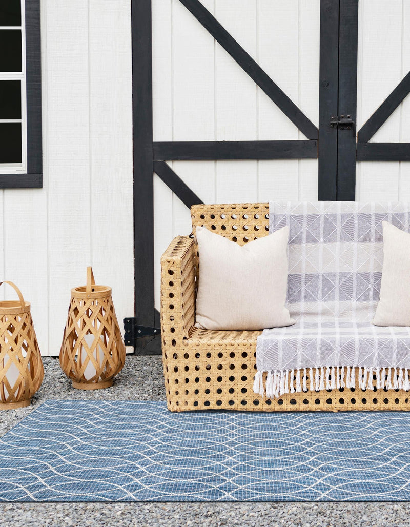 Garden Lattice Oasis Collection Area Rug - Pavilion (Blue) Rectangle Blue lifestyle 10
