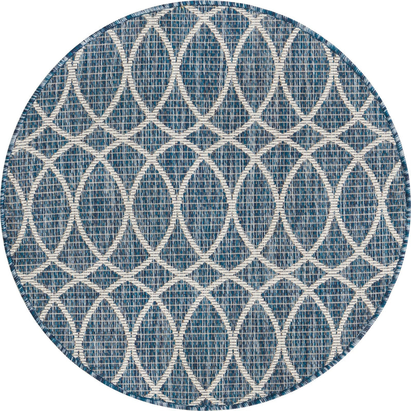 Garden Lattice Oasis Collection Area Rug - Pavilion (Blue) Round Blue Main