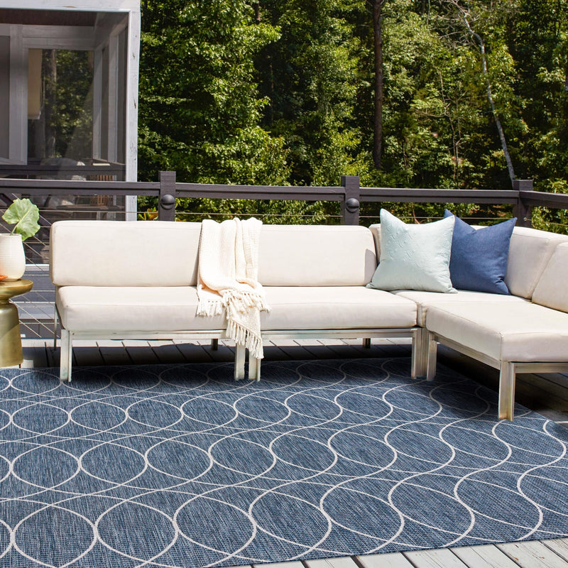 Garden Lattice Oasis Collection Area Rug - Pavilion (Blue) Square Blue lifestyle 14