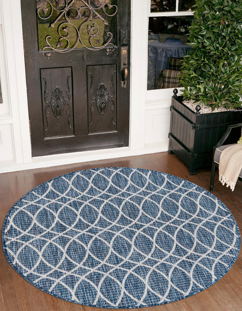 Garden Lattice Oasis Collection Area Rug - Pavilion (Blue) Round Blue lifestyle 0