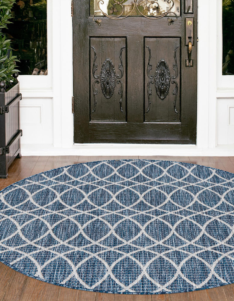 Garden Lattice Oasis Collection Area Rug - Pavilion (Blue) Round Blue lifestyle 2