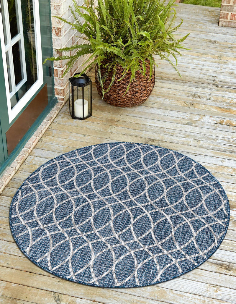 Garden Lattice Oasis Collection Area Rug - Pavilion (Blue) Round Blue lifestyle 36