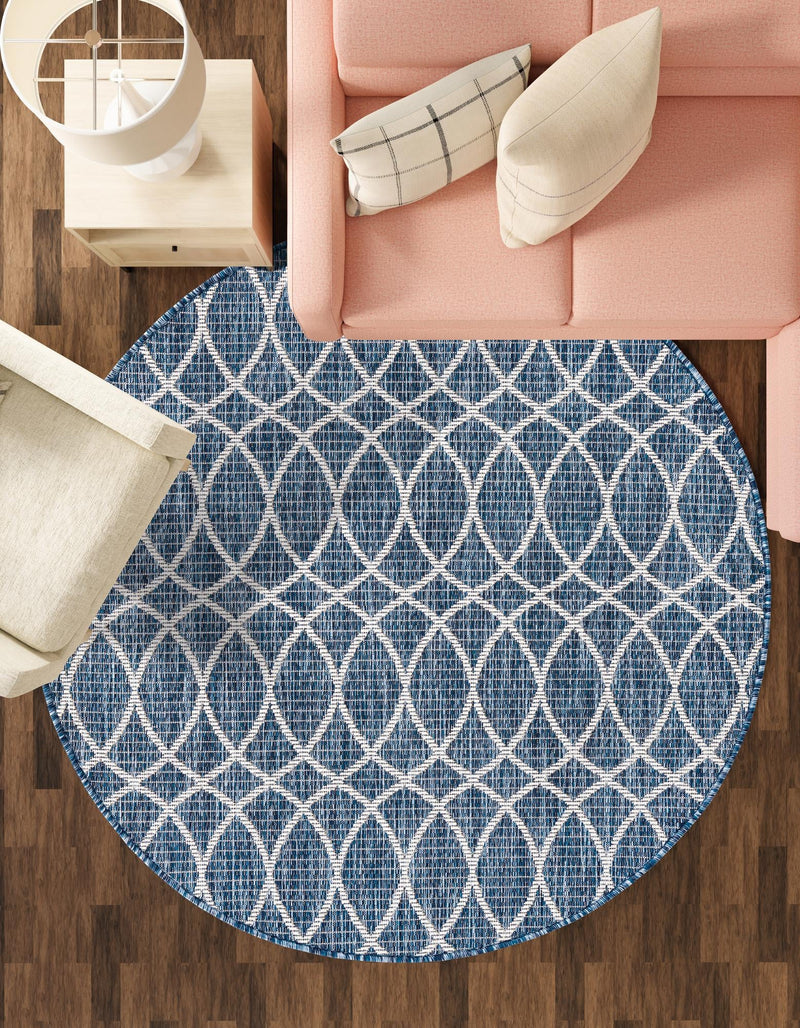 Garden Lattice Oasis Collection Area Rug - Pavilion (Blue) Round Blue lifestyle 46