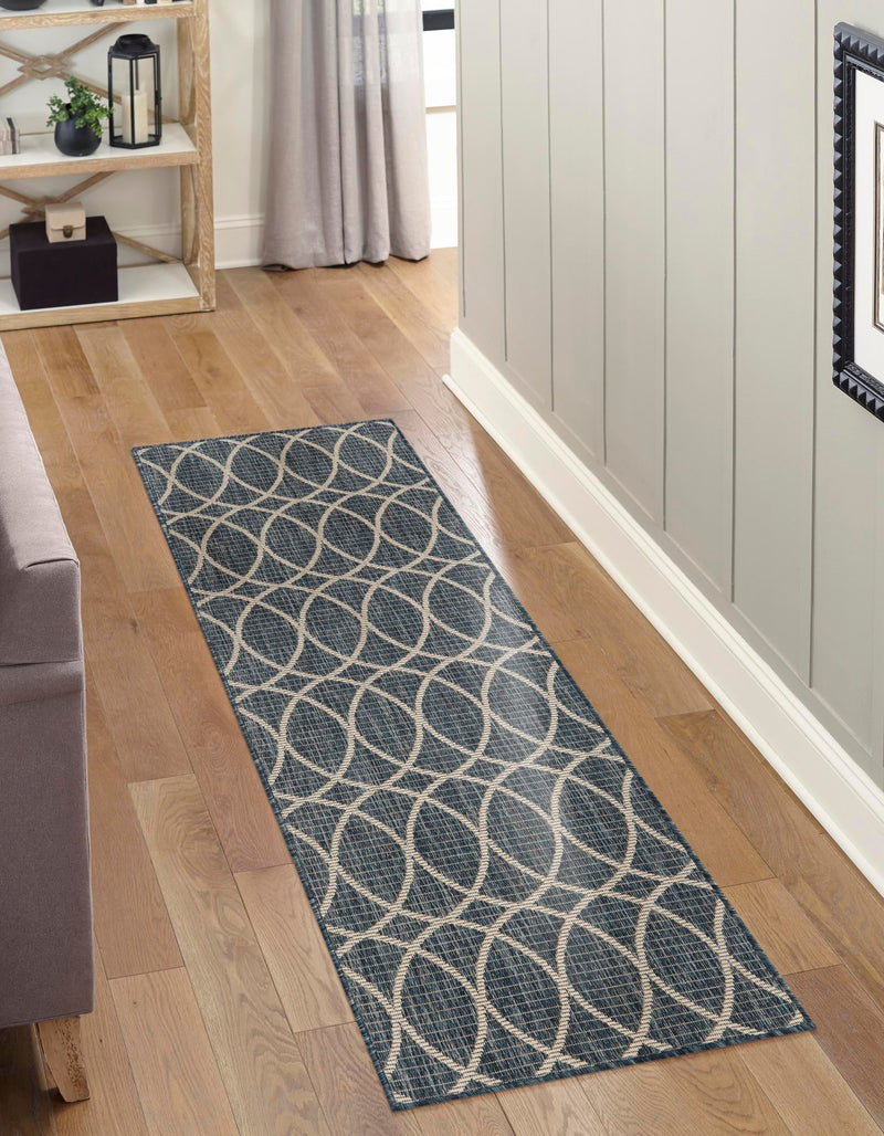 Garden Lattice Oasis Collection Area Rug - Pavilion (Blue) Runner Blue lifestyle 3