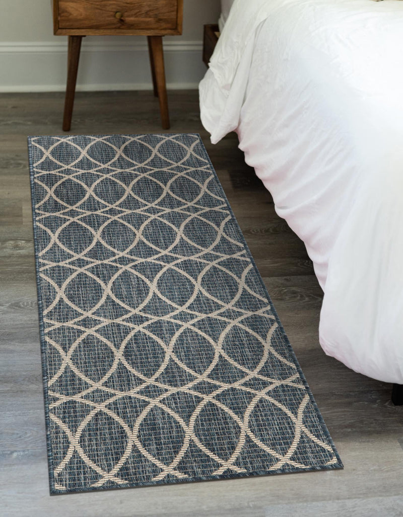 Garden Lattice Oasis Collection Area Rug - Pavilion (Blue) Runner Blue lifestyle 6