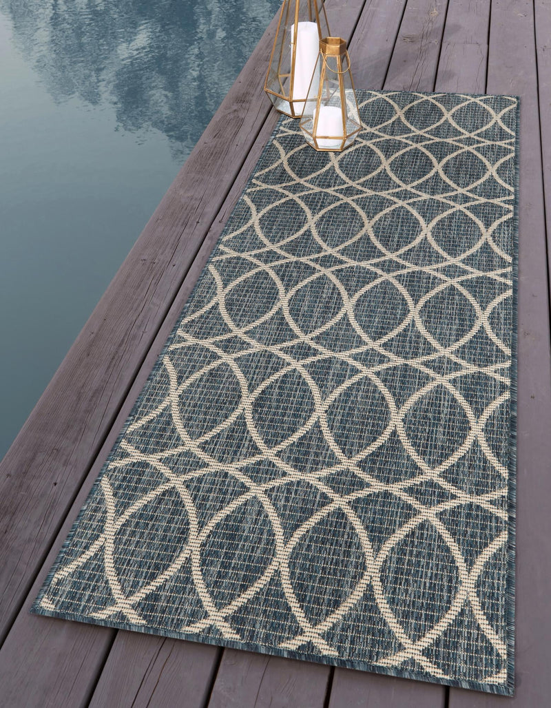 Garden Lattice Oasis Collection Area Rug - Pavilion (Blue) Runner Blue lifestyle 9