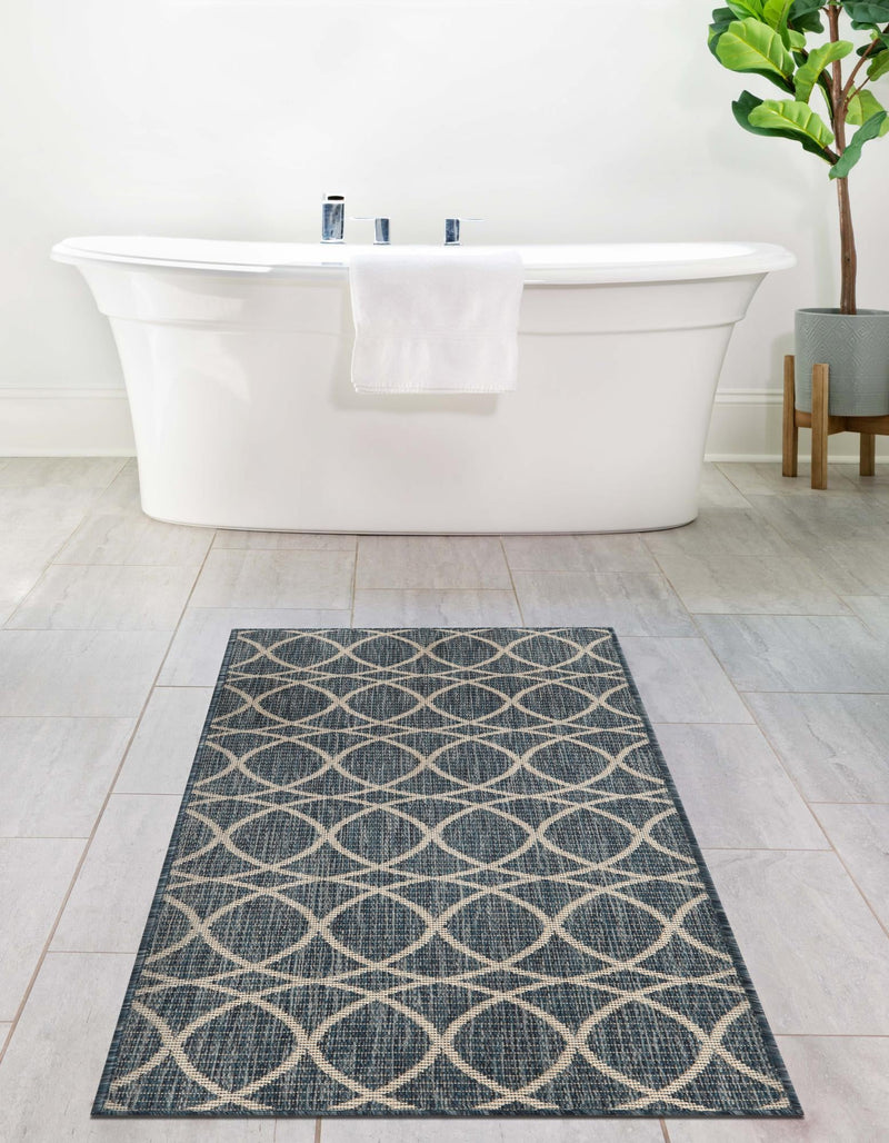 Garden Lattice Oasis Collection Area Rug - Pavilion (Blue) Runner Blue lifestyle 10