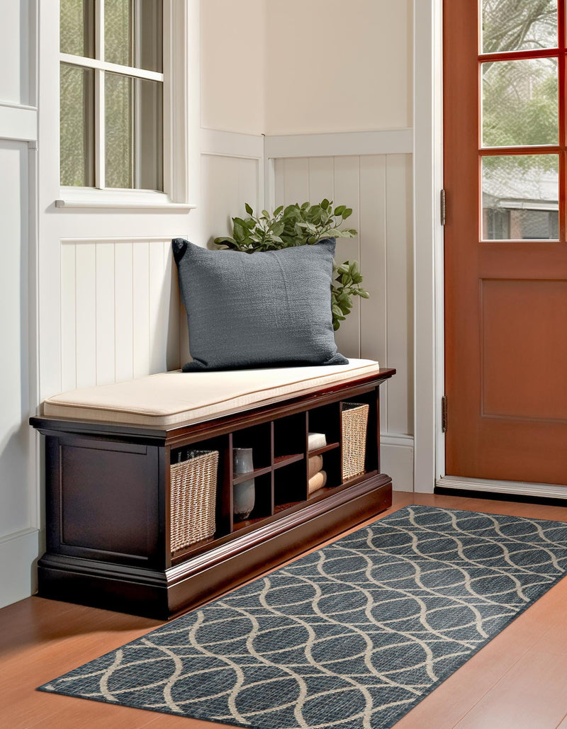 Garden Lattice Oasis Collection Area Rug - Pavilion (Blue) Runner Blue lifestyle 12