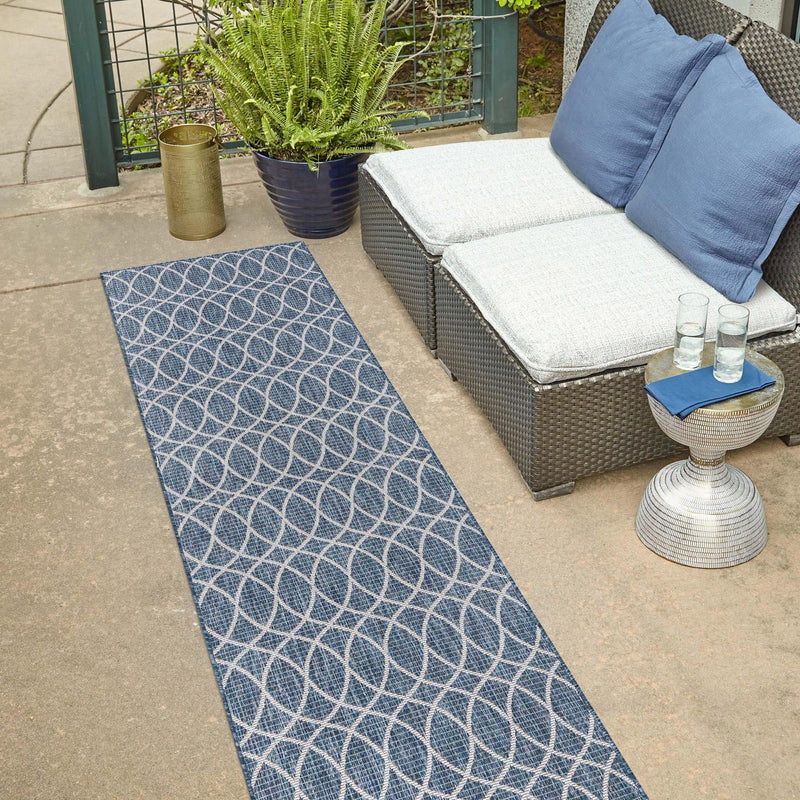 Garden Lattice Oasis Collection Area Rug - Pavilion (Blue) Runner Blue lifestyle 23