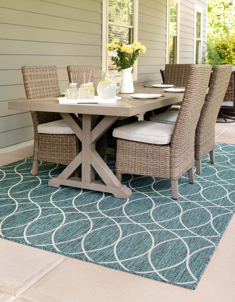 Garden Lattice Oasis Collection Area Rug - Pavilion (Teal) Rectangle Teal lifestyle 4