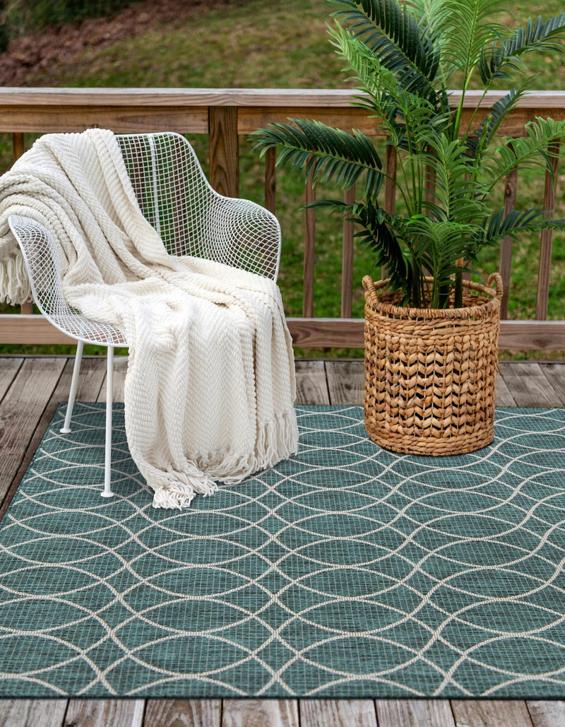 Garden Lattice Oasis Collection Area Rug - Pavilion (Teal) Rectangle Teal lifestyle 11