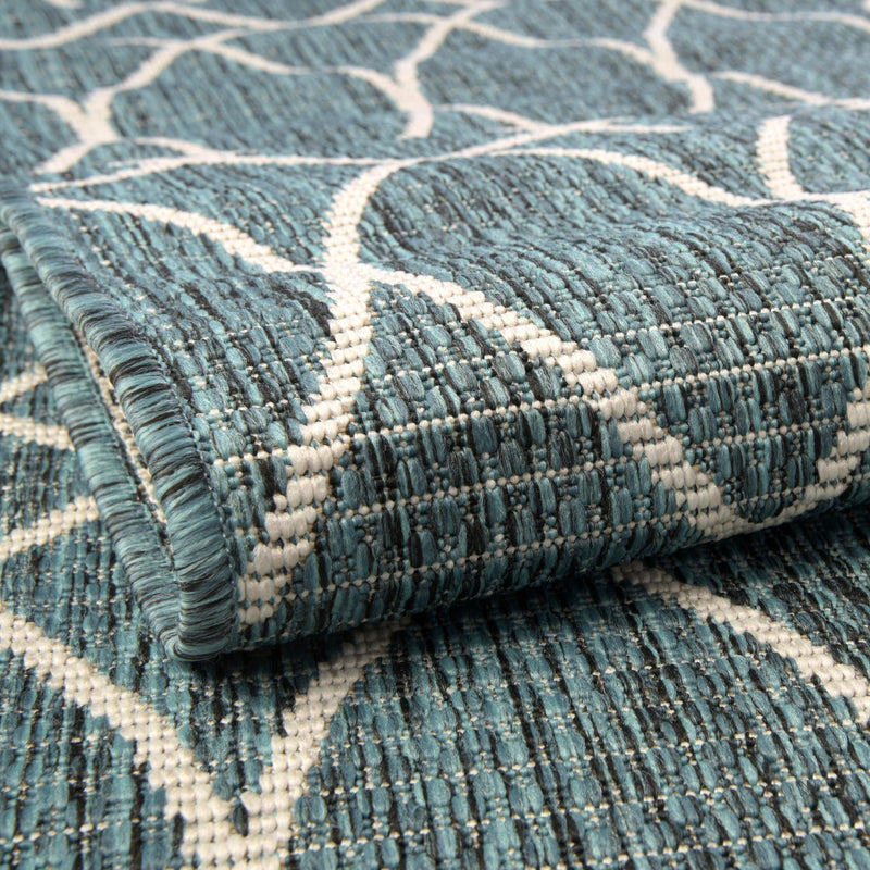 Garden Lattice Oasis Collection Area Rug - Pavilion (Teal) Rectangle Teal lifestyle 14