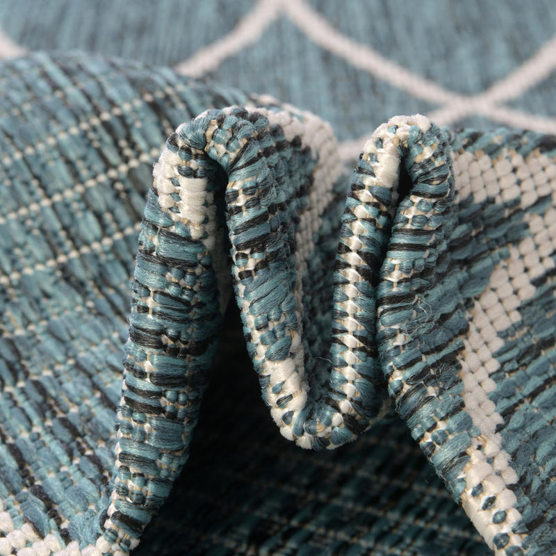 Garden Lattice Oasis Collection Area Rug - Pavilion (Teal) Rectangle Teal lifestyle 16