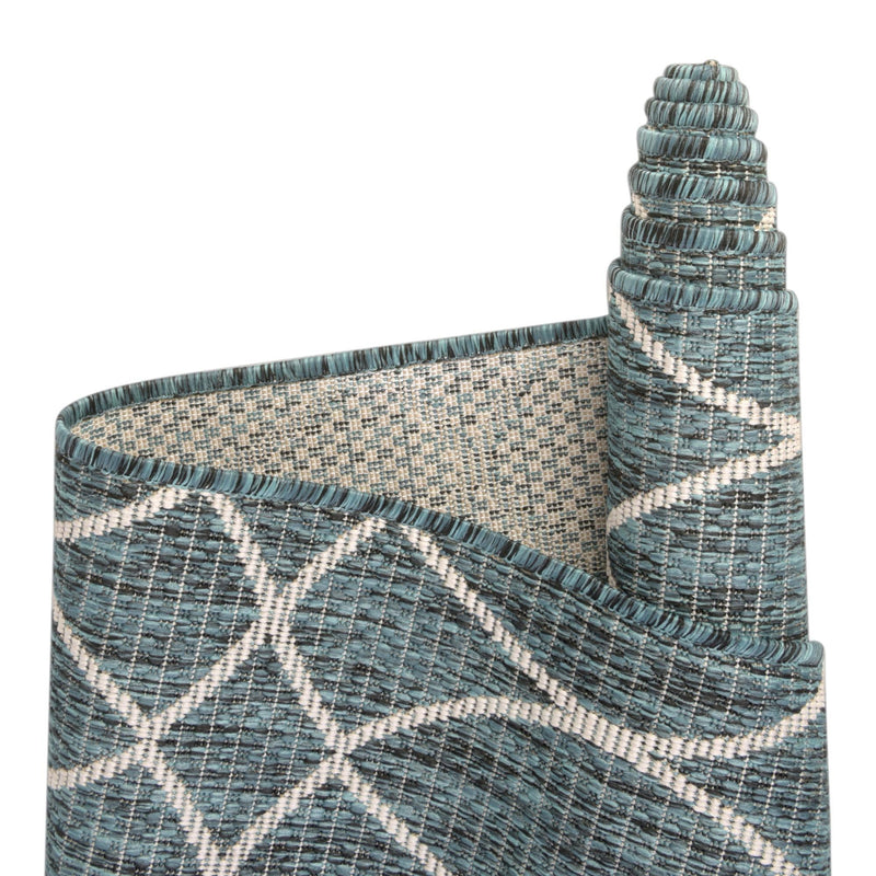 Garden Lattice Oasis Collection Area Rug - Pavilion (Teal) Rectangle Teal lifestyle 19