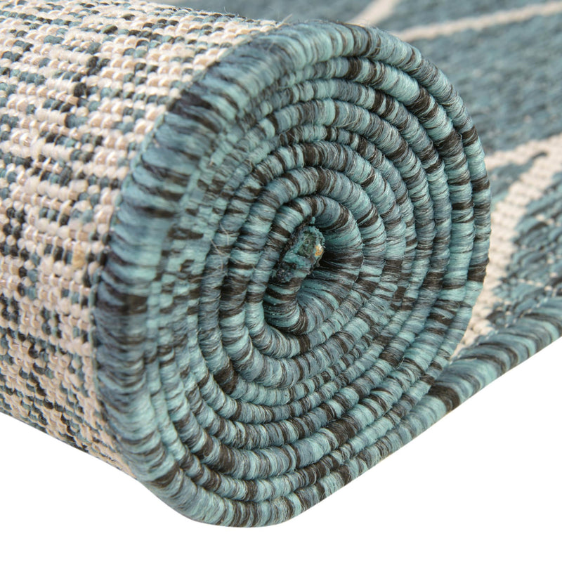 Garden Lattice Oasis Collection Area Rug - Pavilion (Teal) Rectangle Teal lifestyle 20