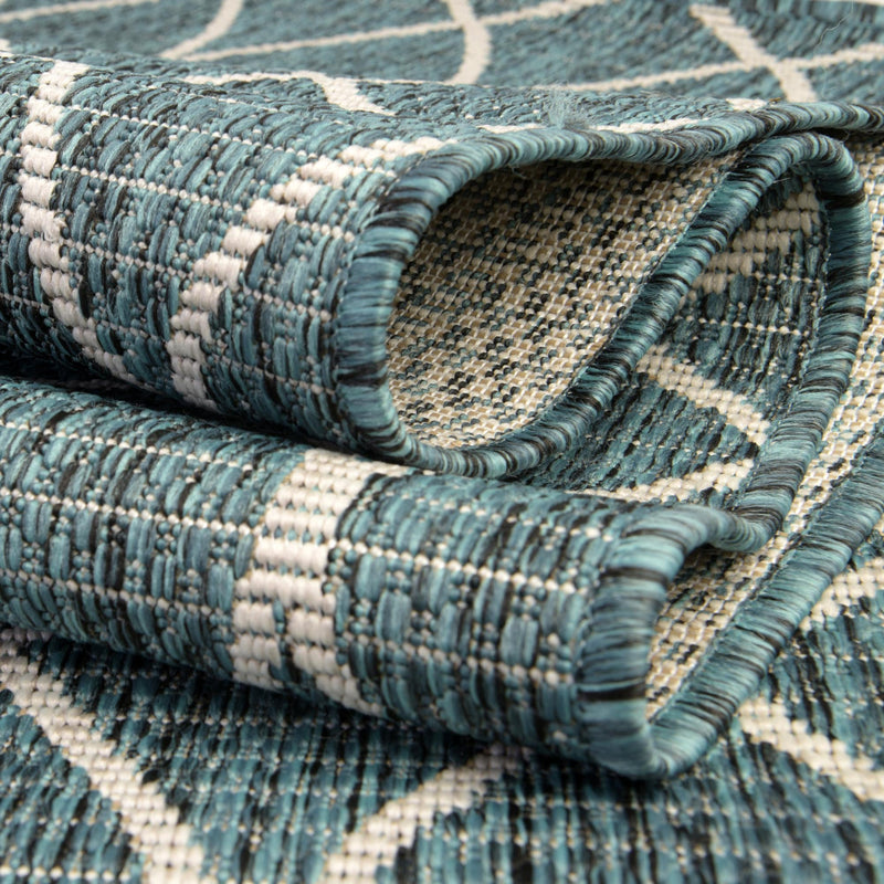 Garden Lattice Oasis Collection Area Rug - Pavilion (Teal) Rectangle Teal lifestyle 21
