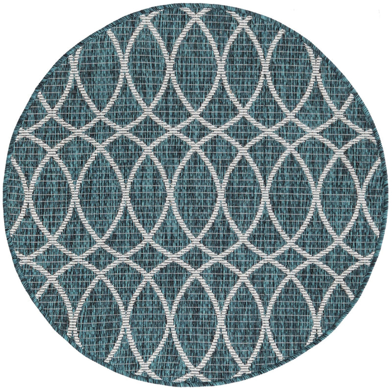 Garden Lattice Oasis Collection Area Rug - Pavilion (Teal) Round Teal Main