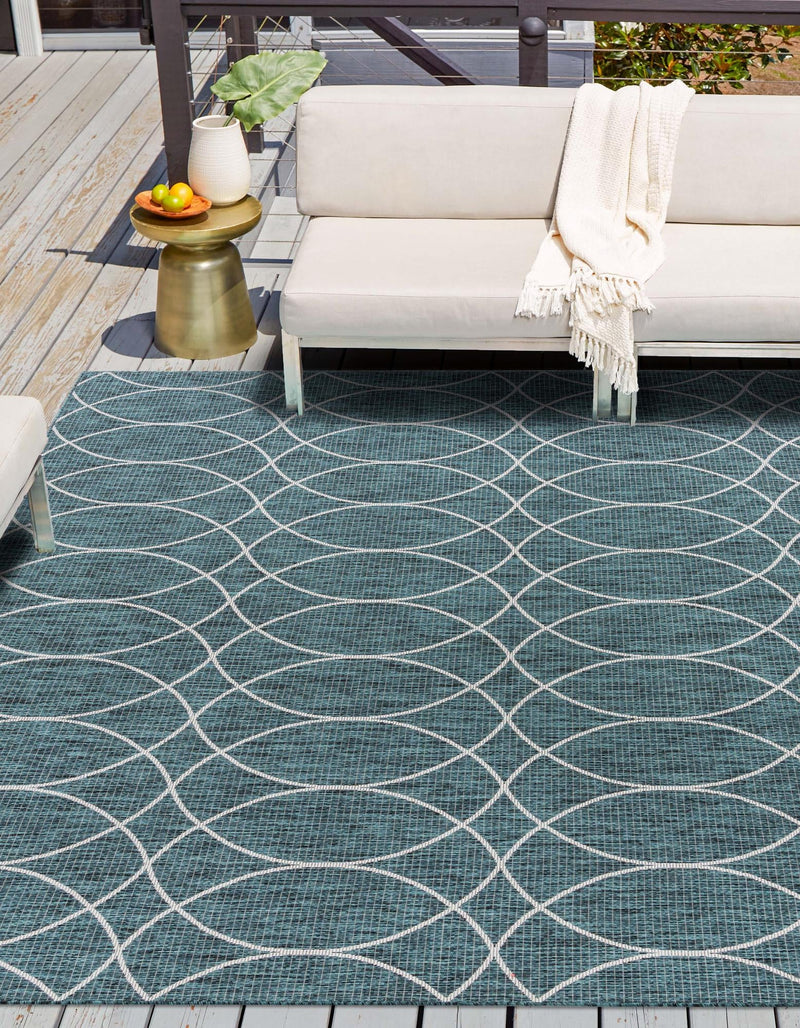 Garden Lattice Oasis Collection Area Rug - Pavilion (Teal) Square Teal lifestyle 0