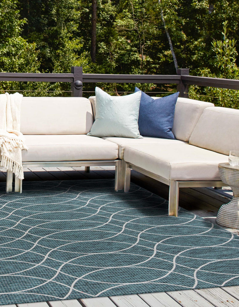 Garden Lattice Oasis Collection Area Rug - Pavilion (Teal) Square Teal lifestyle 2