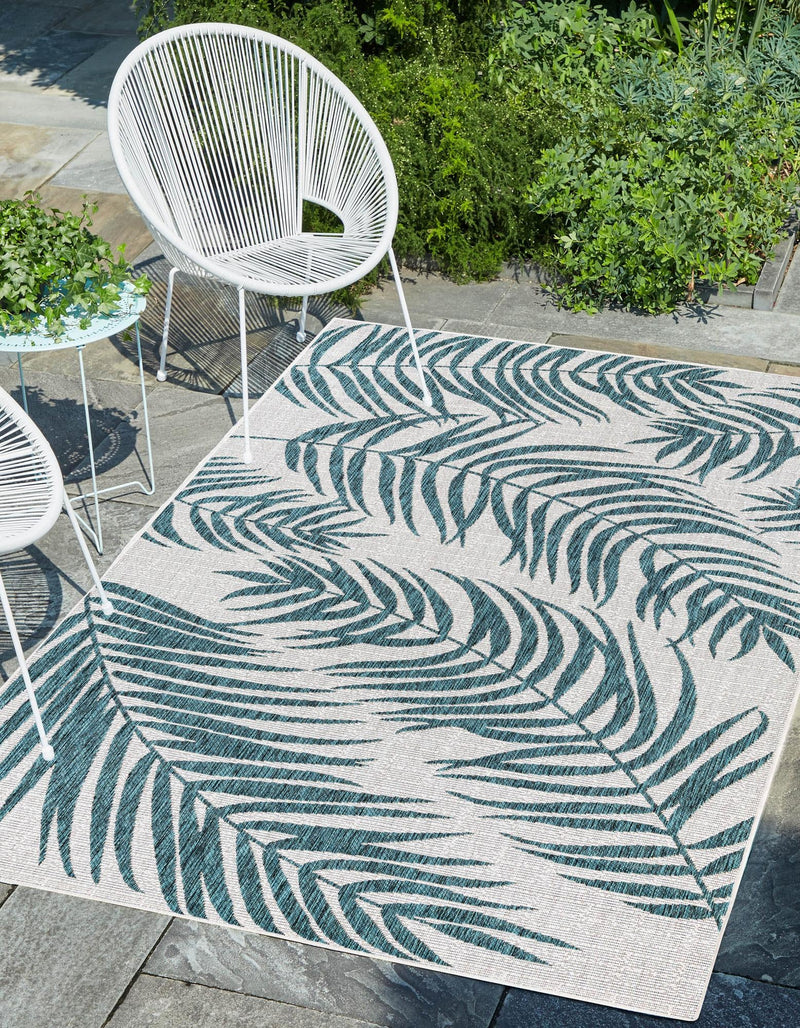 Garden Terrace Escape Collection Area Rug - Verdure (Teal Ivory) Rectangle Teal Ivory lifestyle 0