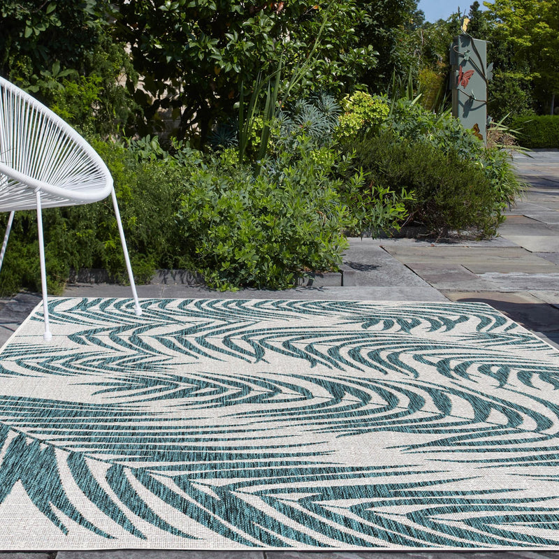 Garden Terrace Escape Collection Area Rug - Verdure (Teal Ivory) Rectangle Teal Ivory lifestyle 9