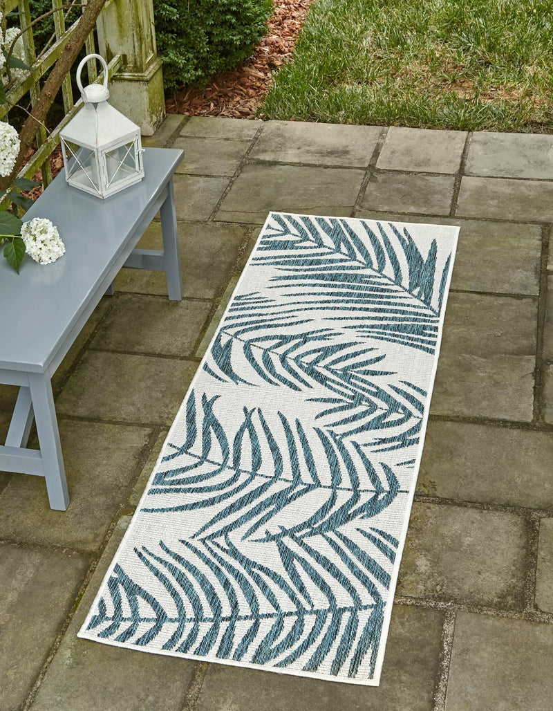 Garden Terrace Escape Collection Area Rug - Verdure (Teal Ivory) Runner Teal Ivory lifestyle 0