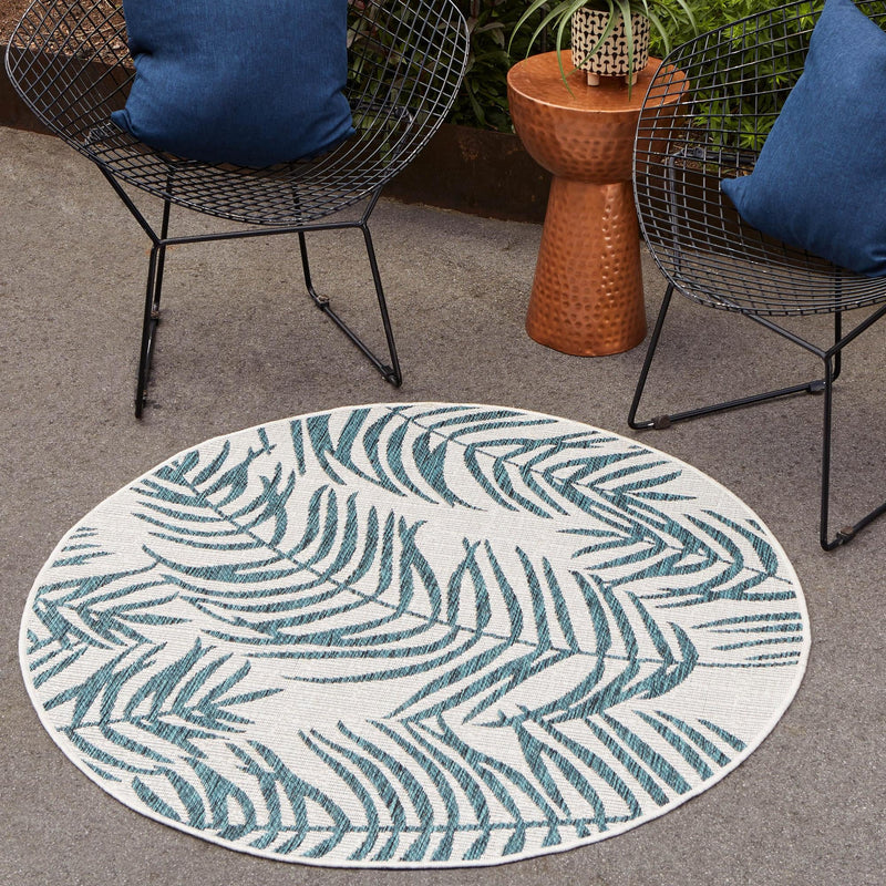 Garden Terrace Escape Collection Area Rug - Verdure (Teal Ivory) Round Teal Ivory lifestyle 8